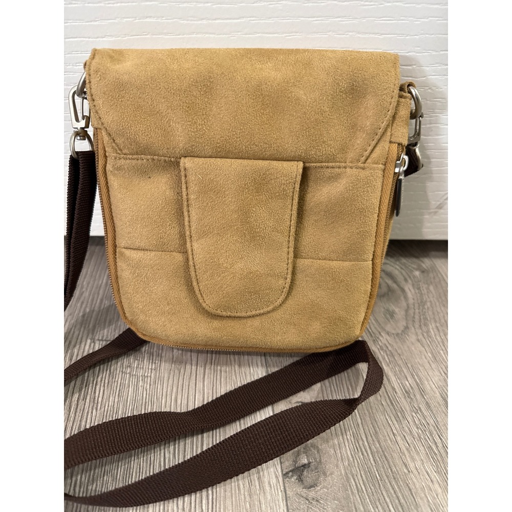 Travelon Tan Faux Suede‎ Crossbody Bag Travel Purse with Built-in Wallet - Picture 7 of 11